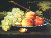 Jacob van Es Nature morte aux peches, raisins et noix sur un entablement Germany oil painting artist